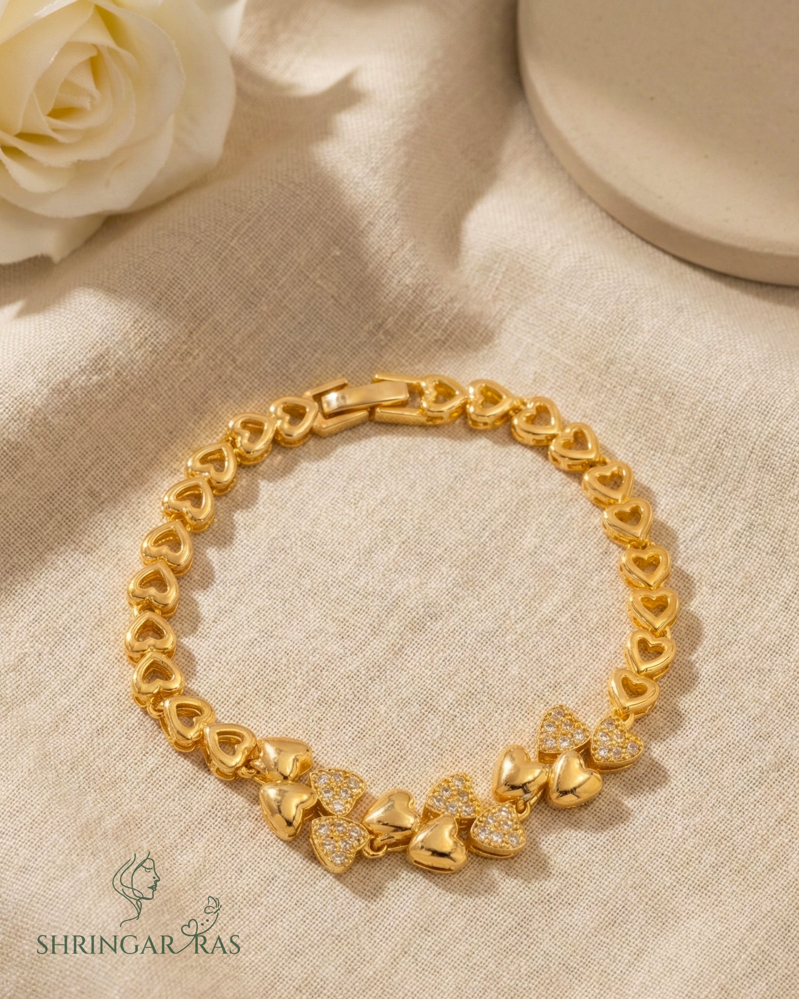 Sparkle Heart Chain Brass Bracelet