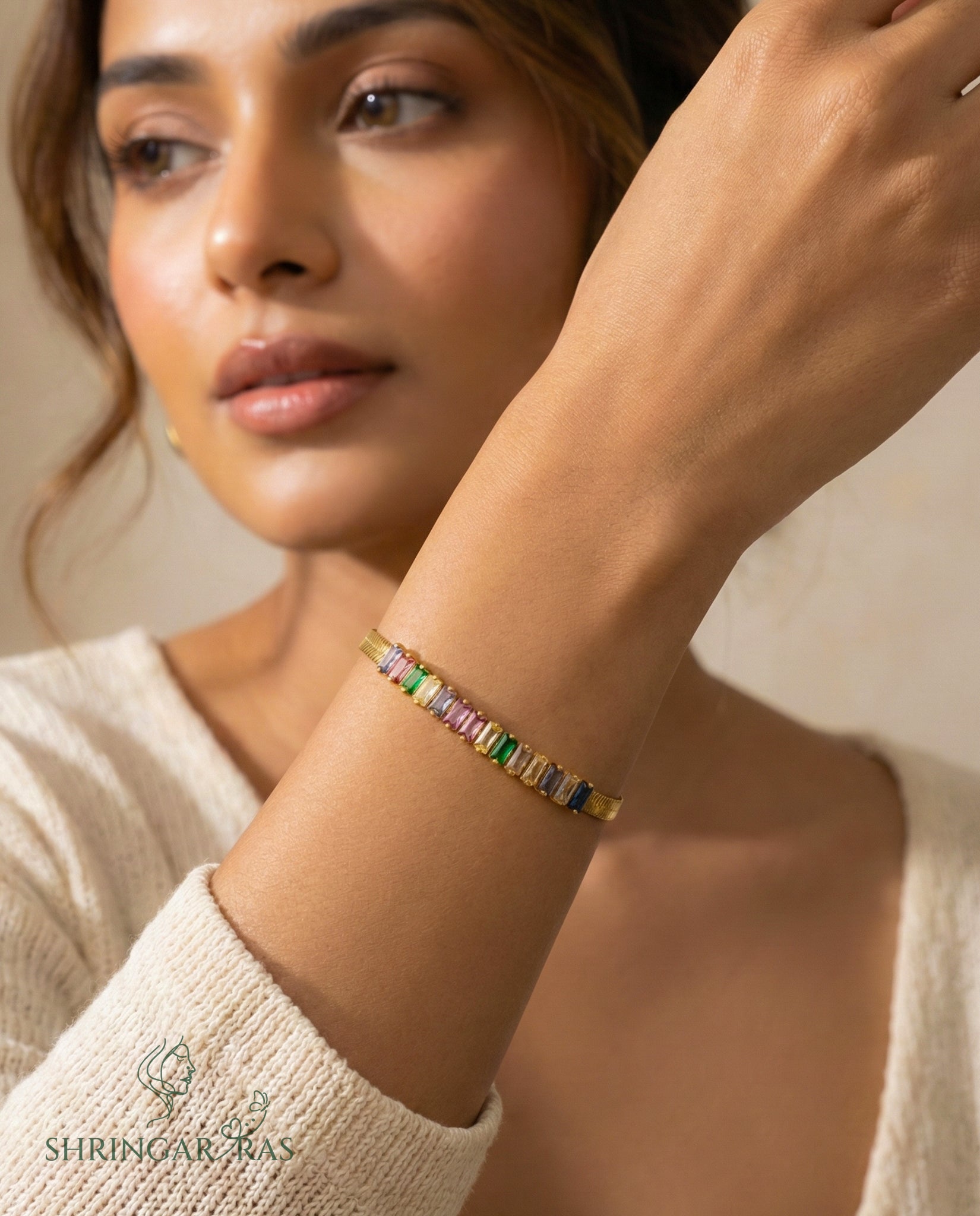 Snake Chain Multicolor Crystal Bracelet - color variants flat lay - Shringar Ras