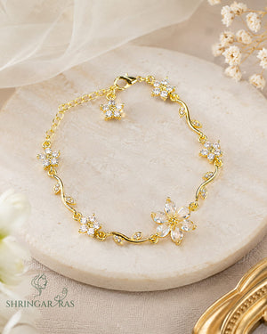White CZ Crystal Flower Vine Charm Bracelet