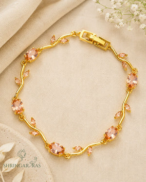Peach Champagne Oval Crystal Vine Leaf Bracelet