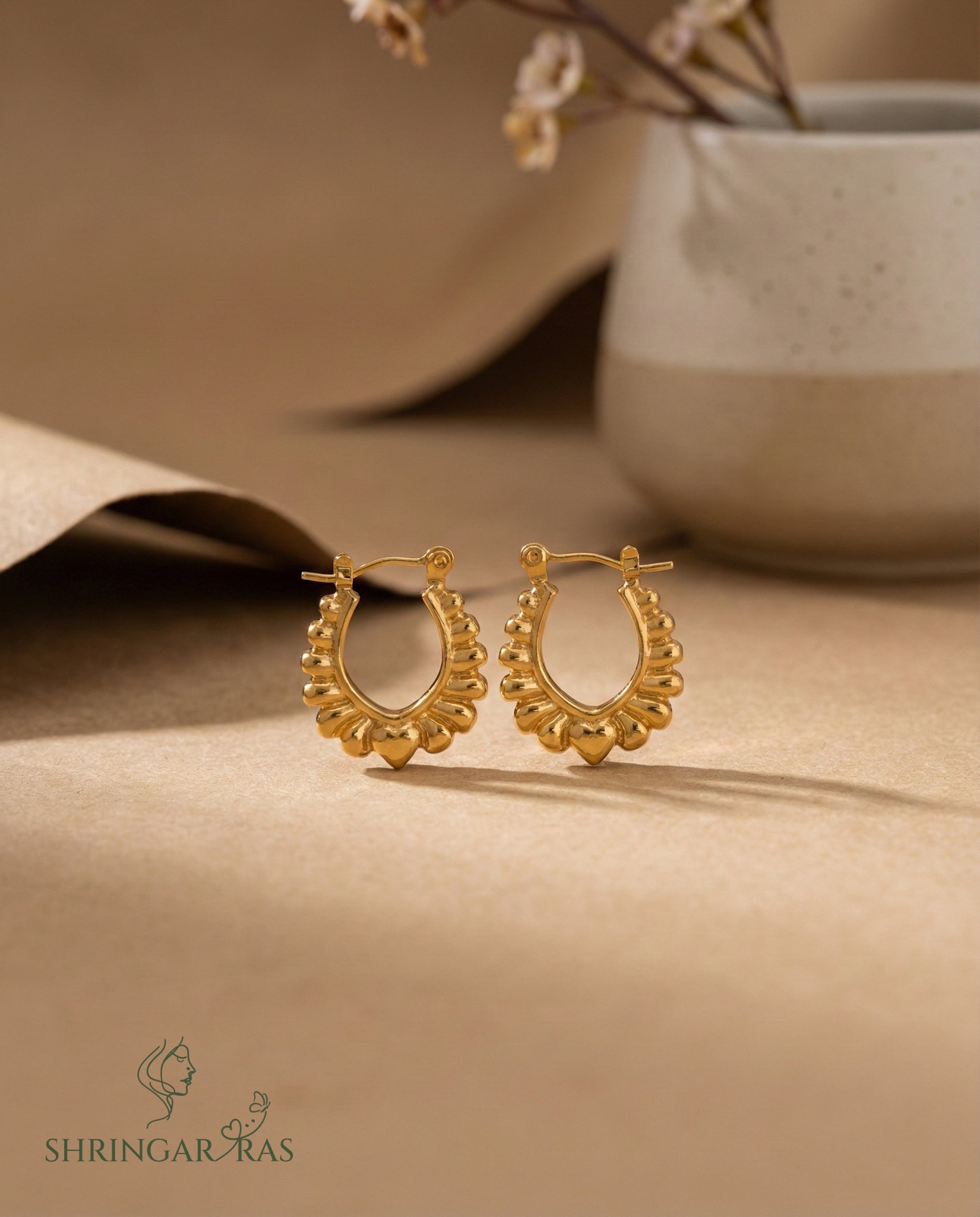 U Flower Texture Hoop Earrings