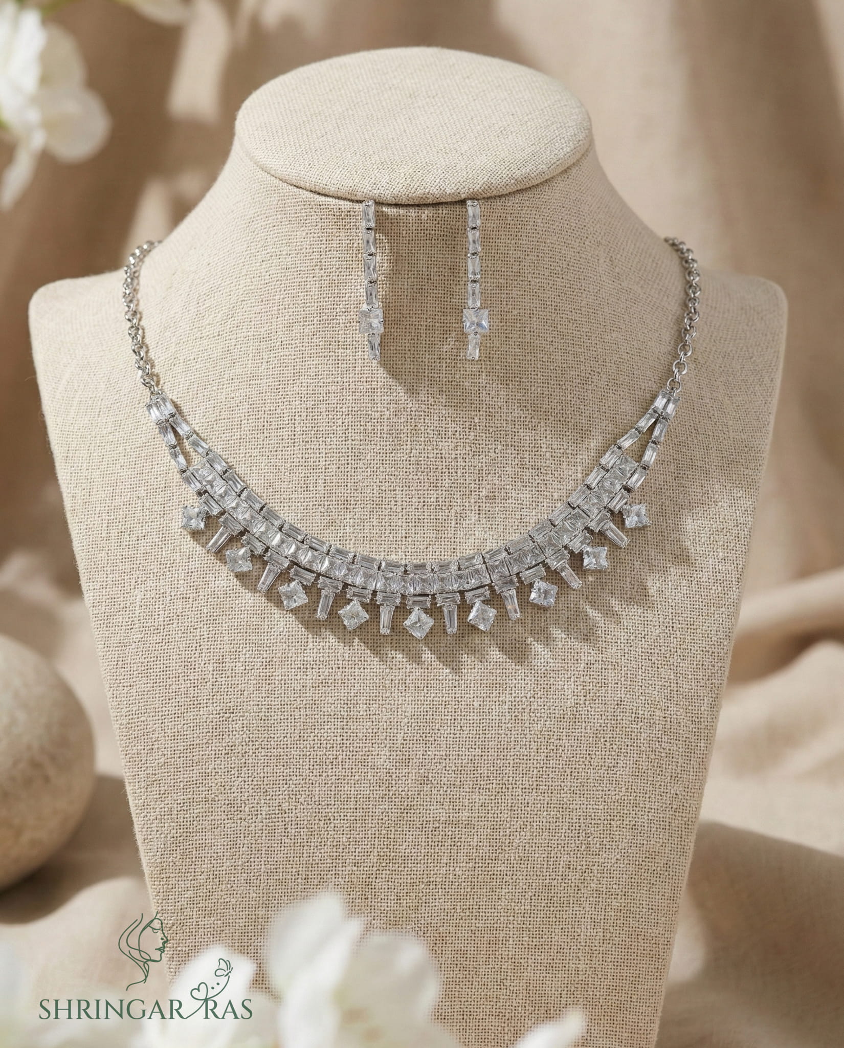 Sparkle Queen Rhodium Plated Necklace Set
