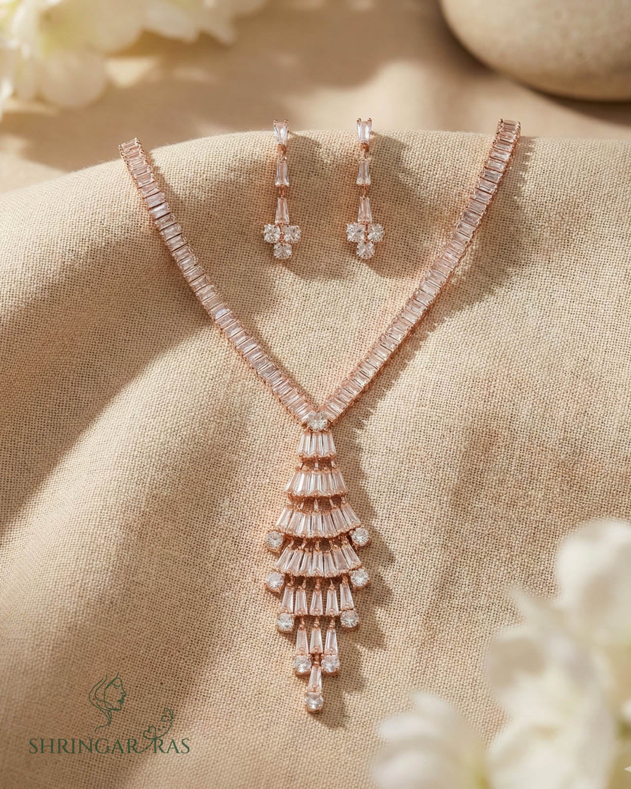 Elegant Cascade Rose Gold Necklace Set