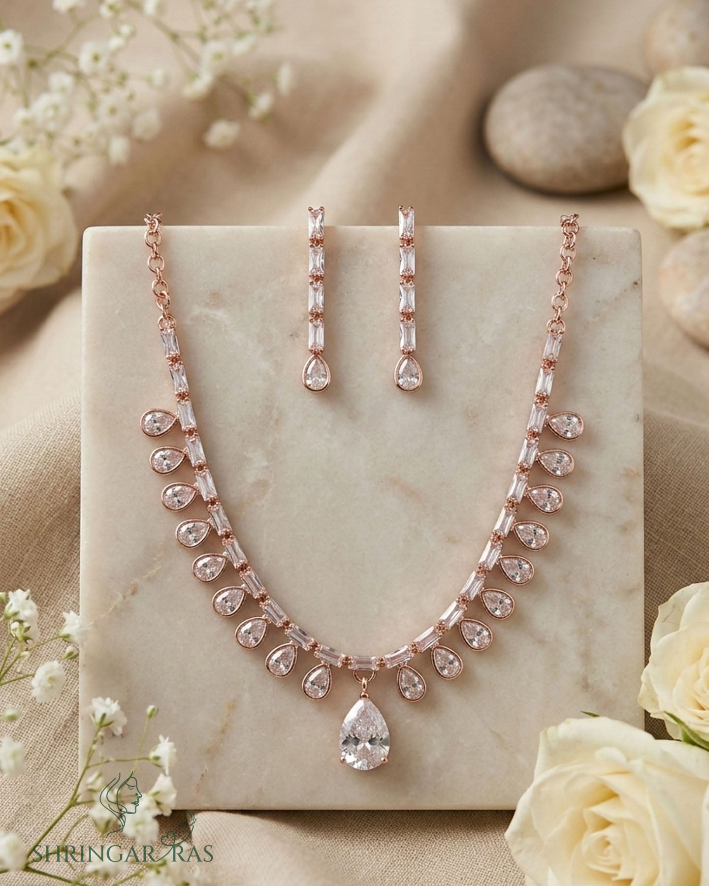 Dewdrop Grace Rose Gold Necklace Set