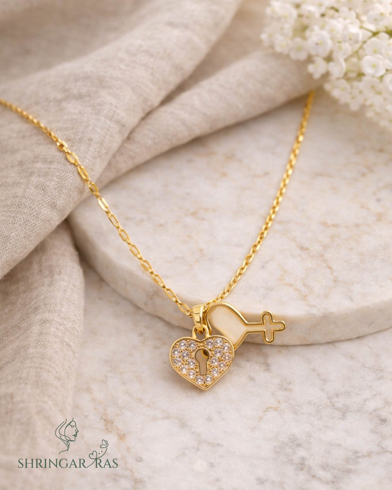 Heart Lock & Key Pendant Anti Tarnish Necklace