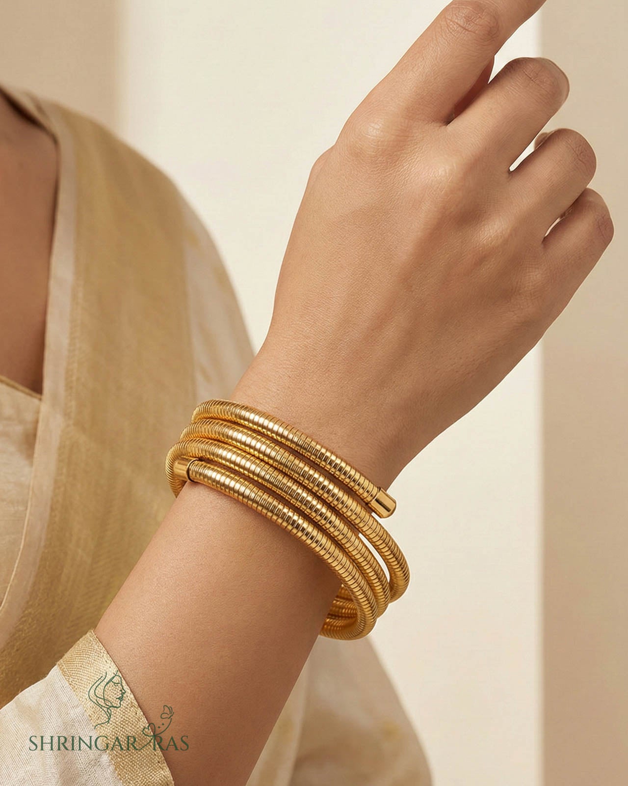 Snake Spiral 4 Layer Wrapped Anti Tarnish Bangle Bracelet