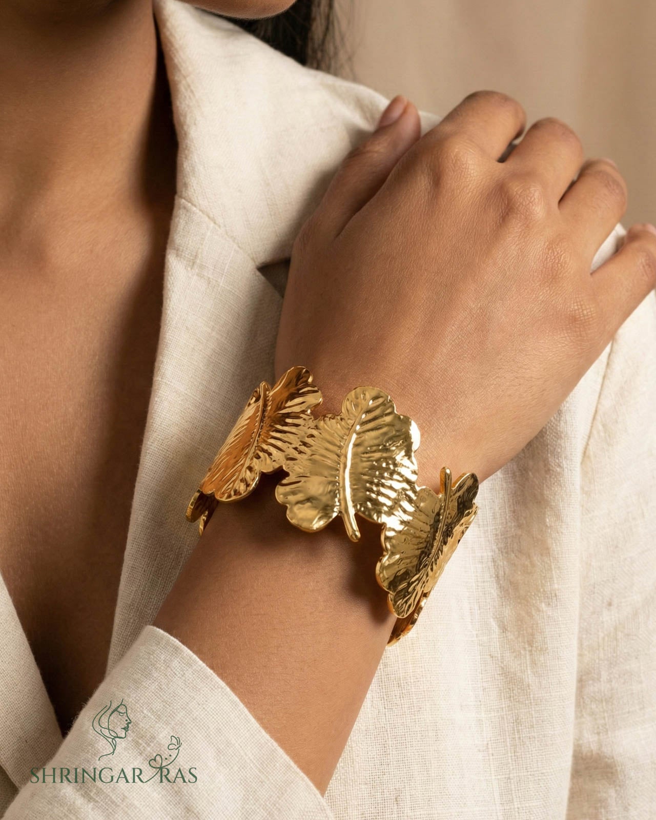 Leaf Anti Tarnish Cuff Bangle
