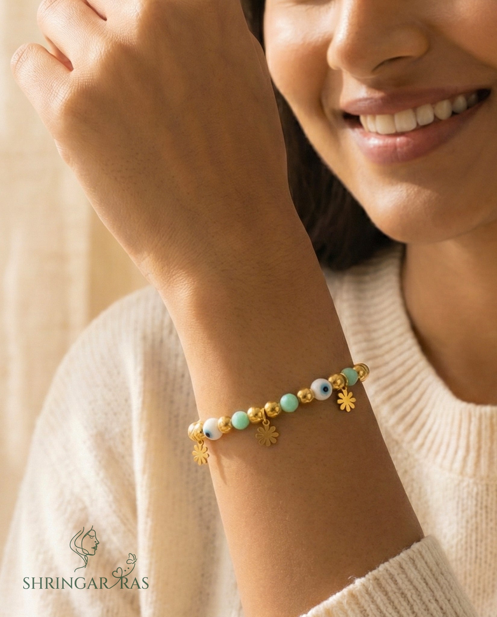 Evil Eye Moti Flower Bracelet