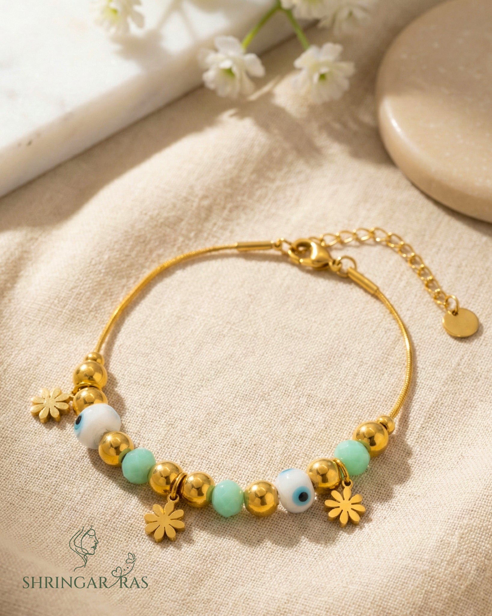 Evil Eye Moti Flower Bracelet