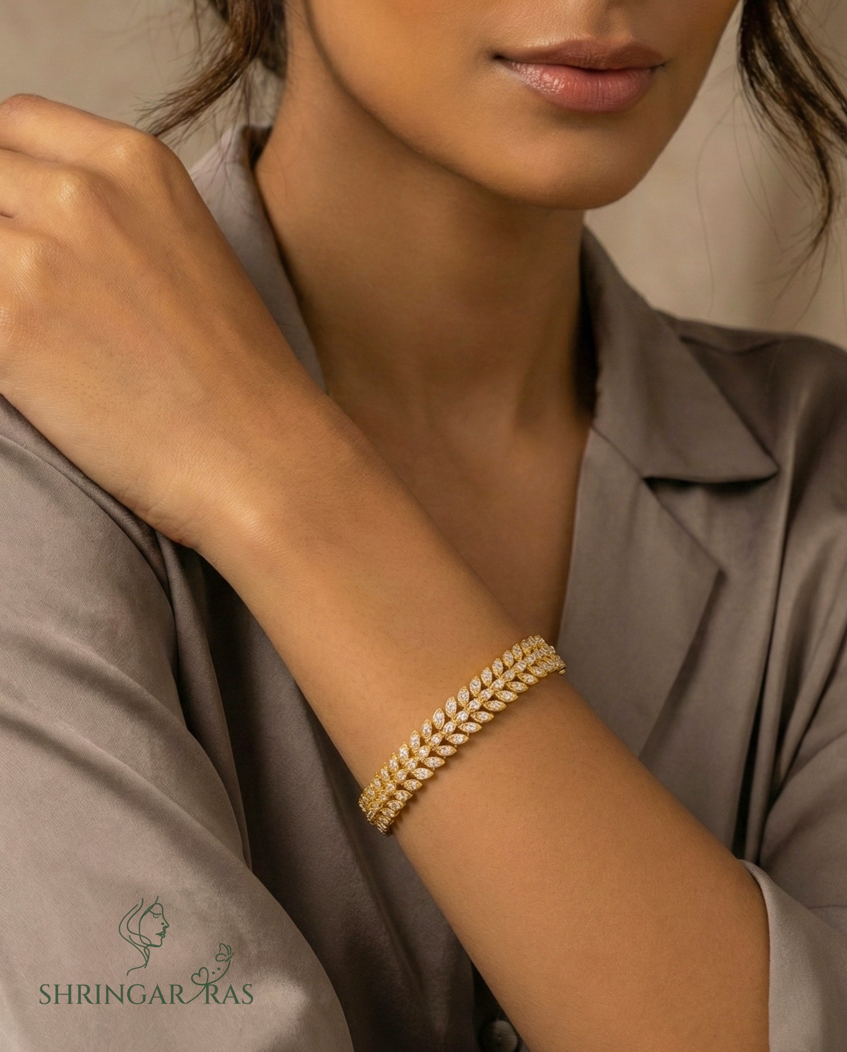 Sparkle Leaf Brass Bracelet