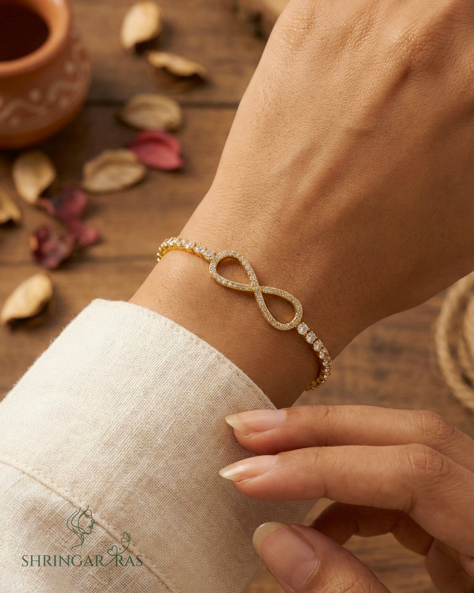 Infinity Tennis Brass Diamond Bracelet