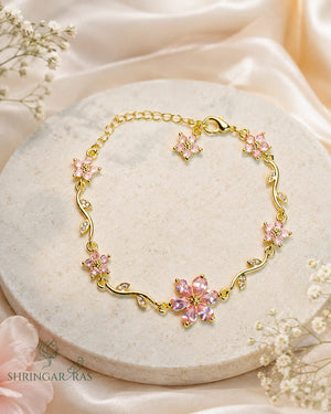 Pink Crystal Flower Vine Charm Bracelet