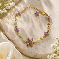 Purple Amethyst Crystal Flower Vine Charm Bracelet