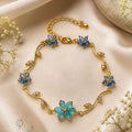 Teal Aqua Crystal Flower Vine Charm Bracelet