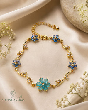 Teal Aqua Crystal Flower Vine Charm Bracelet