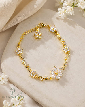 White CZ Crystal Flower Vine Charm Bracelet