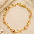 Peach Champagne Oval Crystal Vine Leaf Bracelet