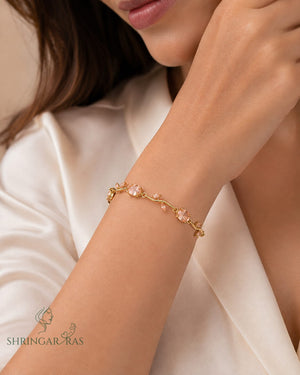 Peach Champagne Oval Crystal Vine Leaf Bracelet