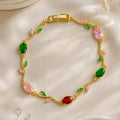 Multicolor Oval Crystal Vine Leaf Bracelet