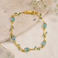 Aqua Blue Teal Oval Crystal Vine Leaf Bracelet