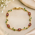 Ruby Red Oval Green Leaf Crystal Vine Bracelet