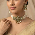 Traditional Peacock Pearl Choker Necklace Set