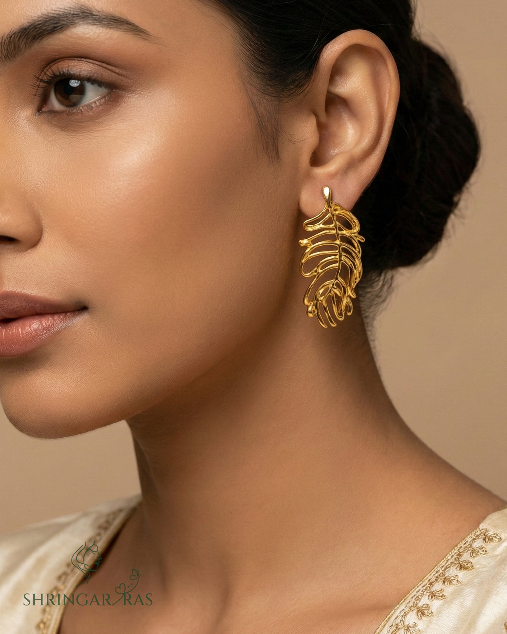Gold Plated Leaf Drop Earrings – Anti-Tarnish