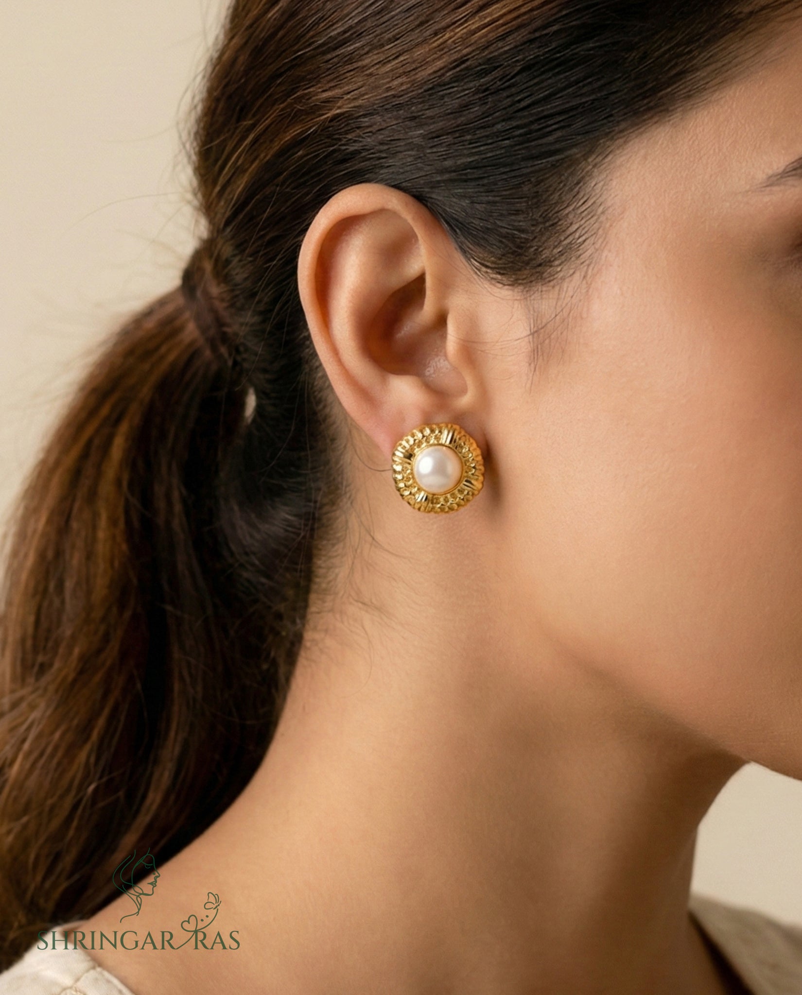 Circle with Pearl studs Earrings