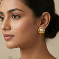 Square with Pearl Studs Earrings