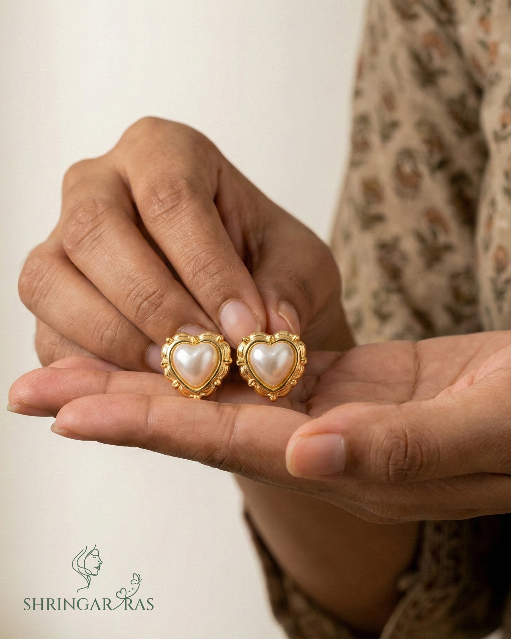Heart with Pearl Studs Earrings