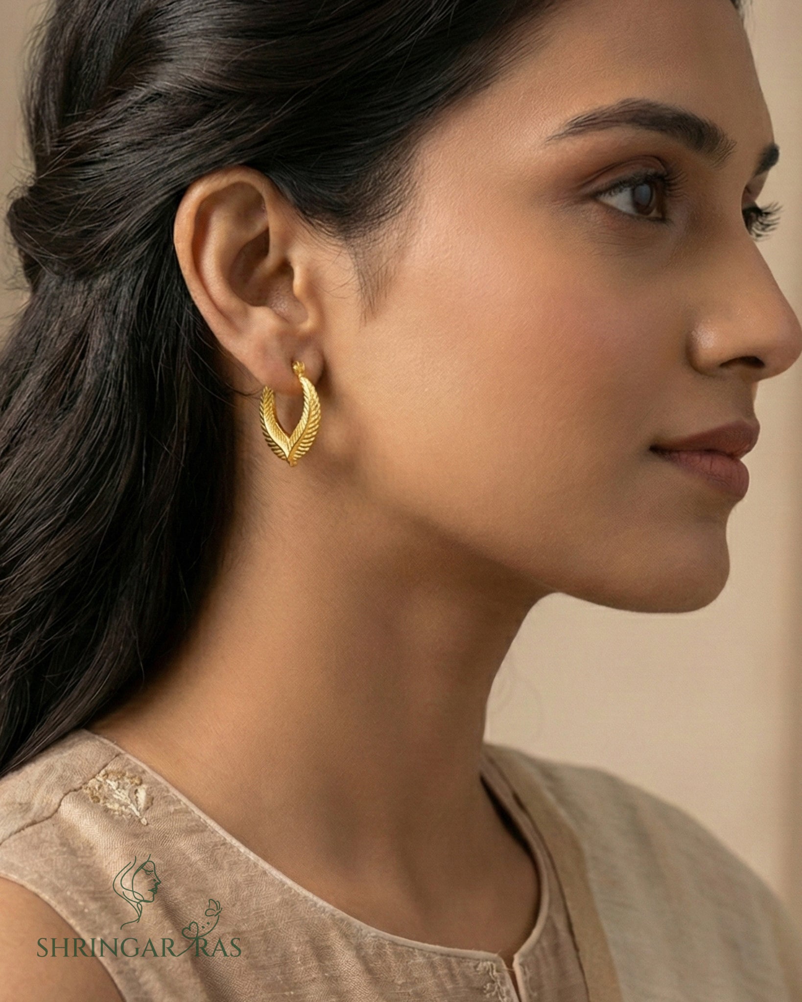 Leaf Texture Hoop Earrings