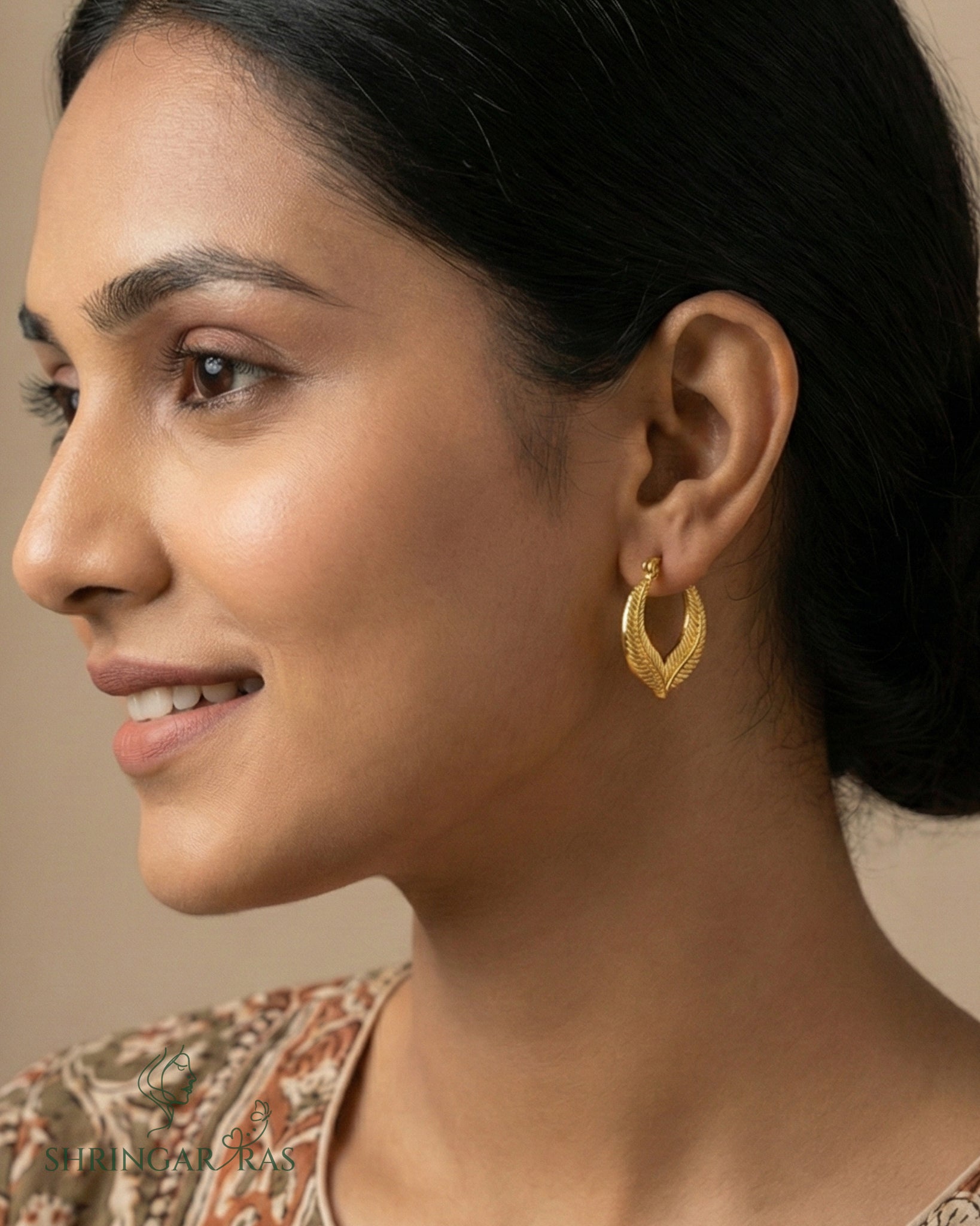 Leaf Texture Hoop Earrings