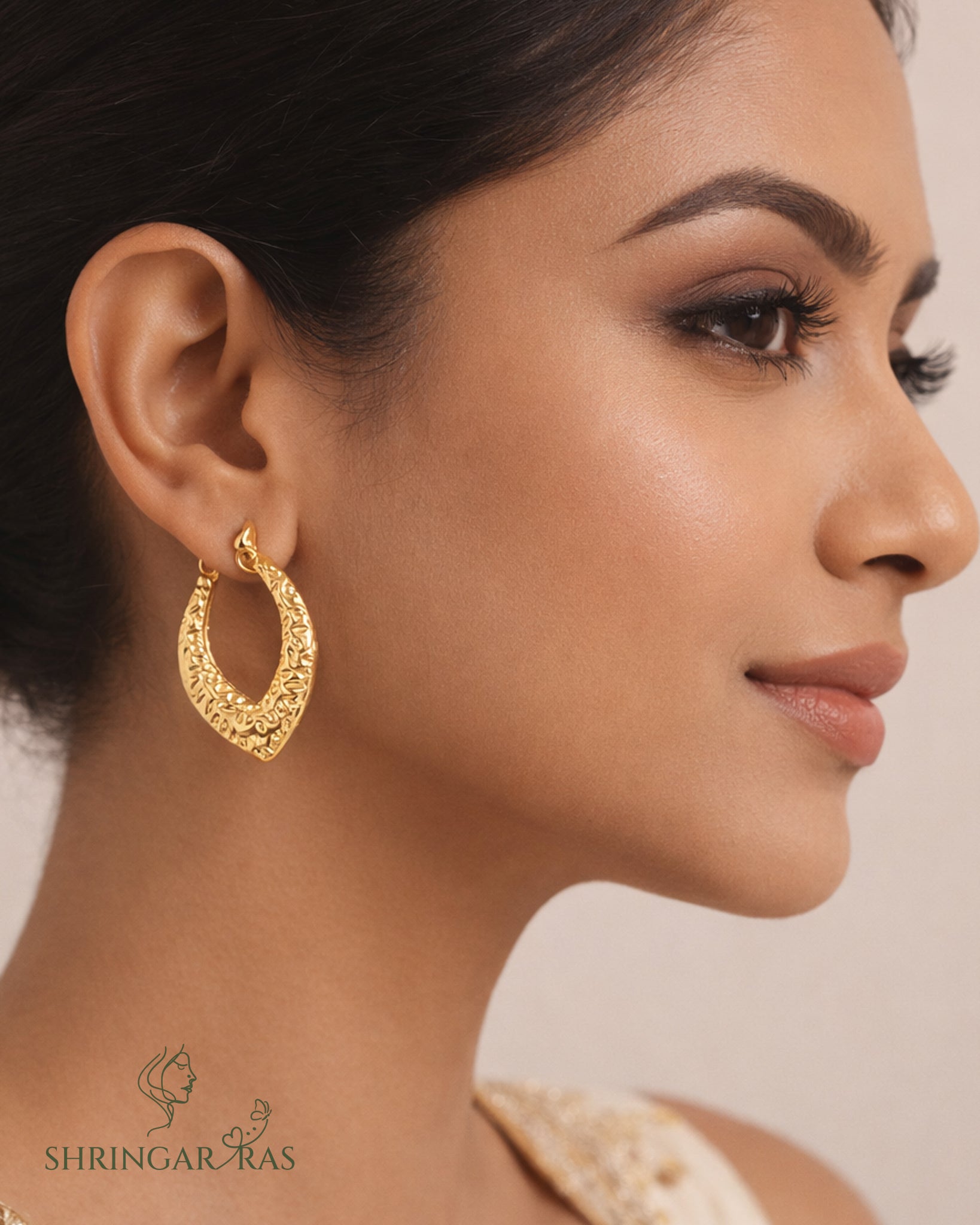 V Texture Hoop Earrings