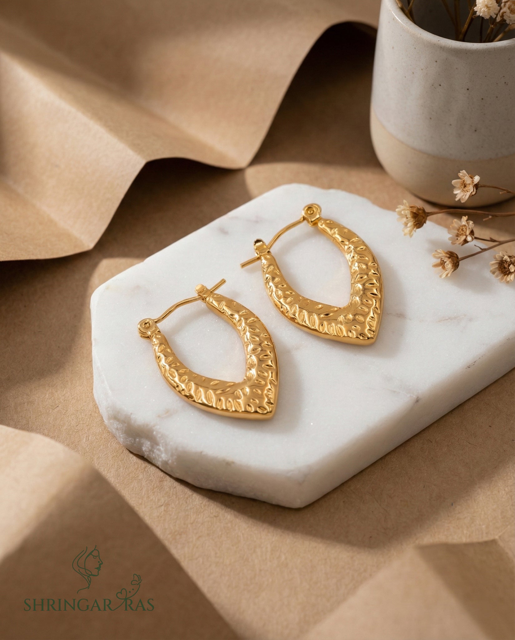 V Texture Hoop Earrings