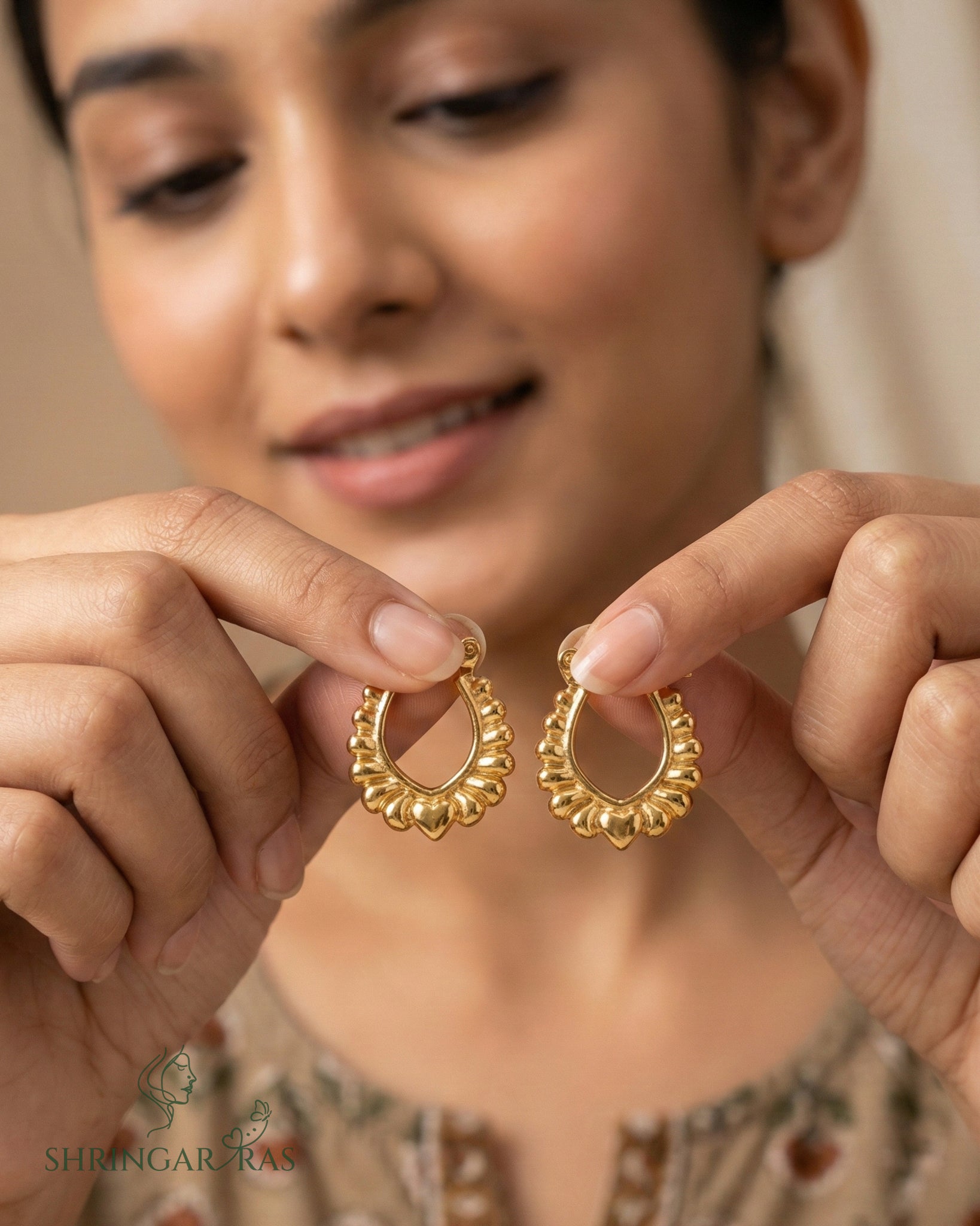 U Flower Texture Hoop Earrings