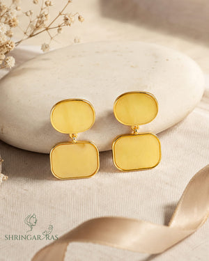 Double Rectangle Yellow Enamel Drop Earrings