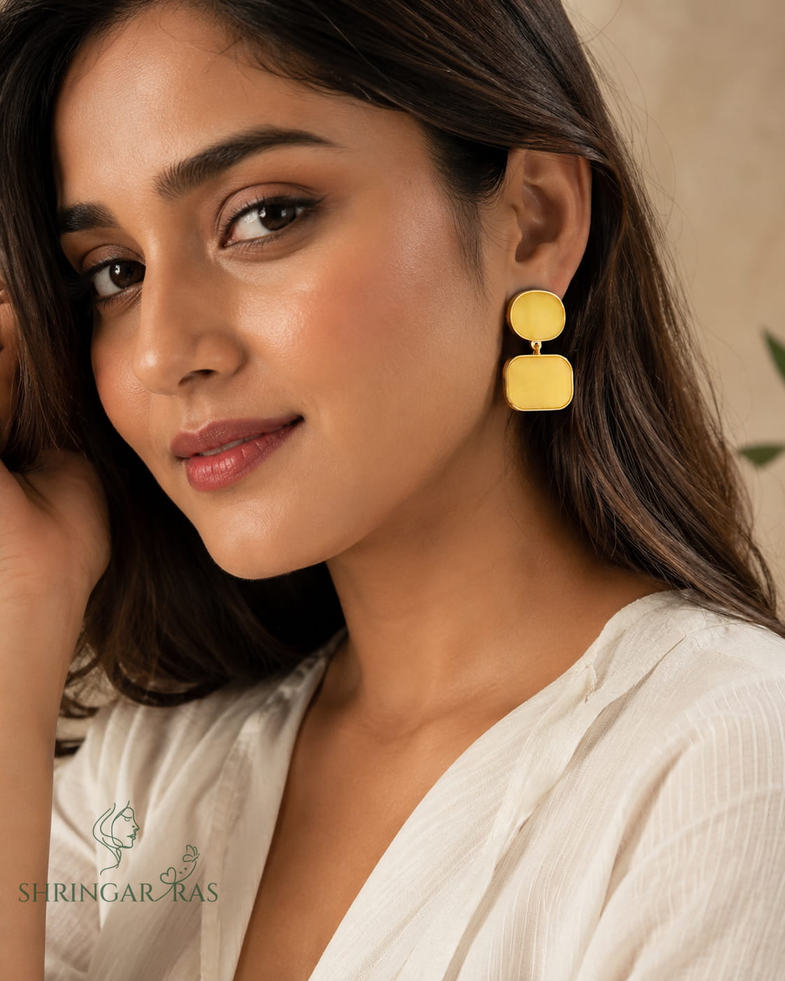 Double Rectangle Yellow Enamel Drop Earrings
