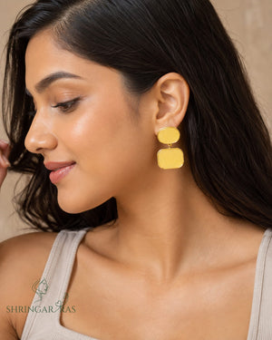 Double Rectangle Yellow Enamel Drop Earrings