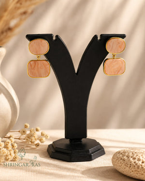 Double Rectangle Peach Marble Drop Earrings