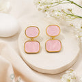 Double Rectangle Pink Marble Drop Earrings