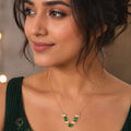 Emerald Green Oval Crystal Leaf Pendant Necklace