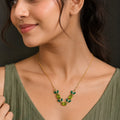Olive Green Oval Dark Leaf Crystal Pendant Necklace