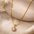 Round CZ Halo Diamond Pendant Herringbone Chain Necklace