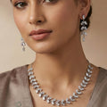 Crystal Leaflet Brass Rhodium Plated Necklace Set
