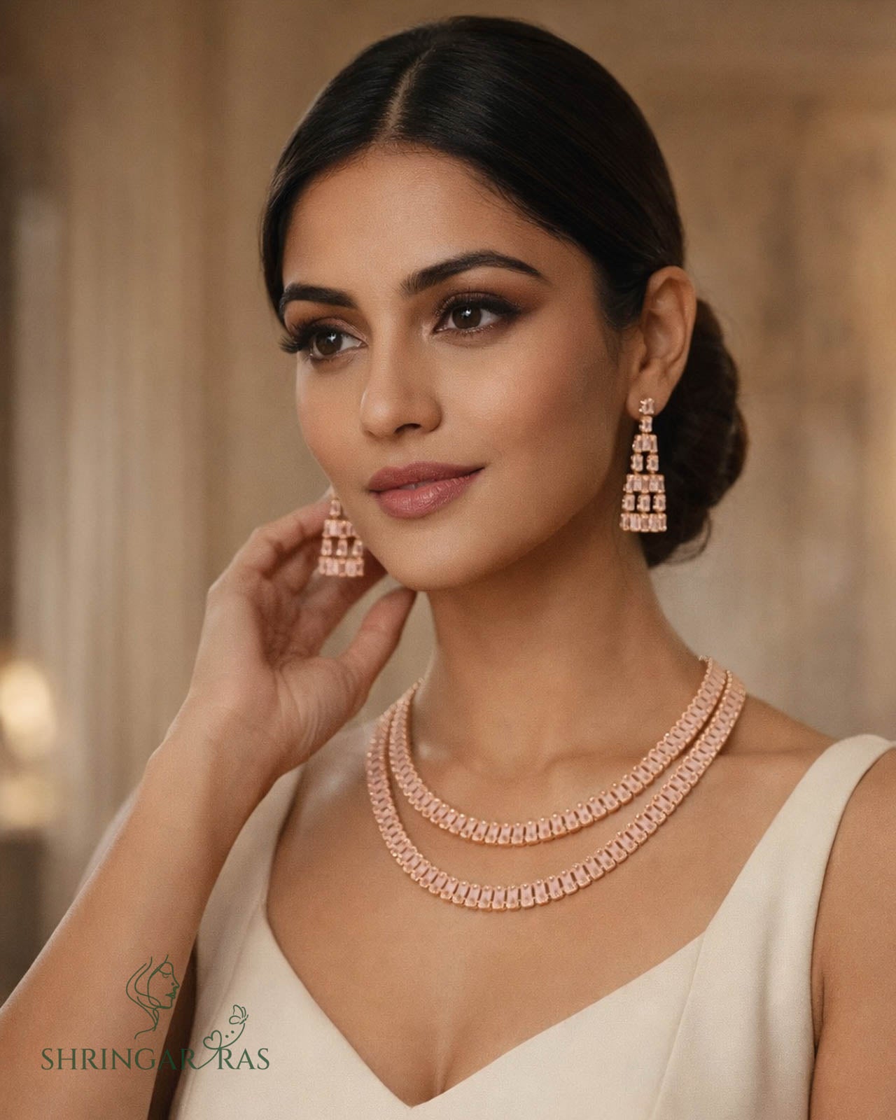 Crystal Royale Layered Rose Gold Necklace Set
