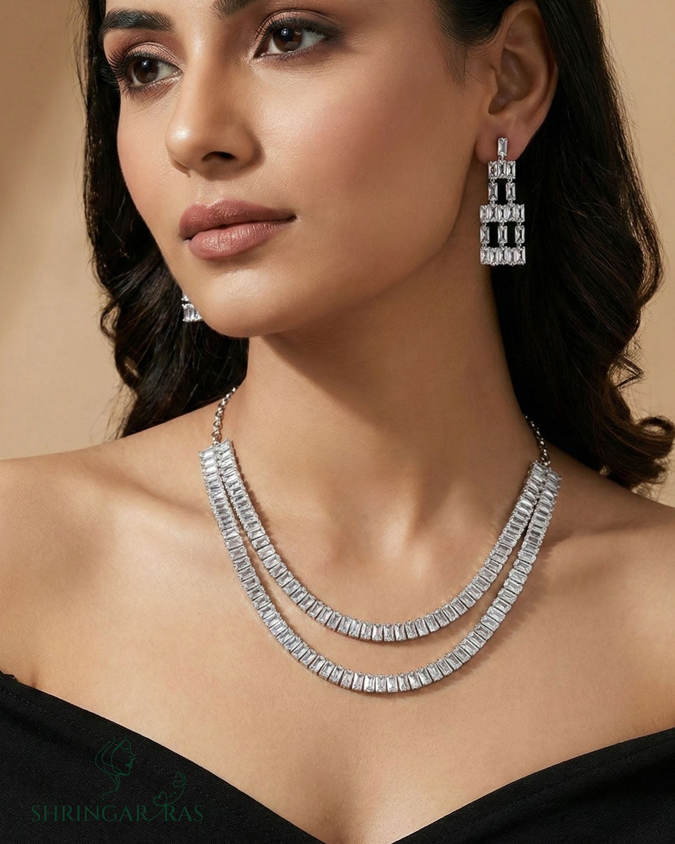 Crystal Royale Layered Rhodium Plated Necklace Set