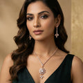 Twinkling Flower Rose Gold Studded Necklace Pendant Set