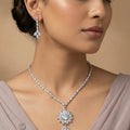 Twinkling Flower Rhodium Plated Studded Necklace Pendant Set