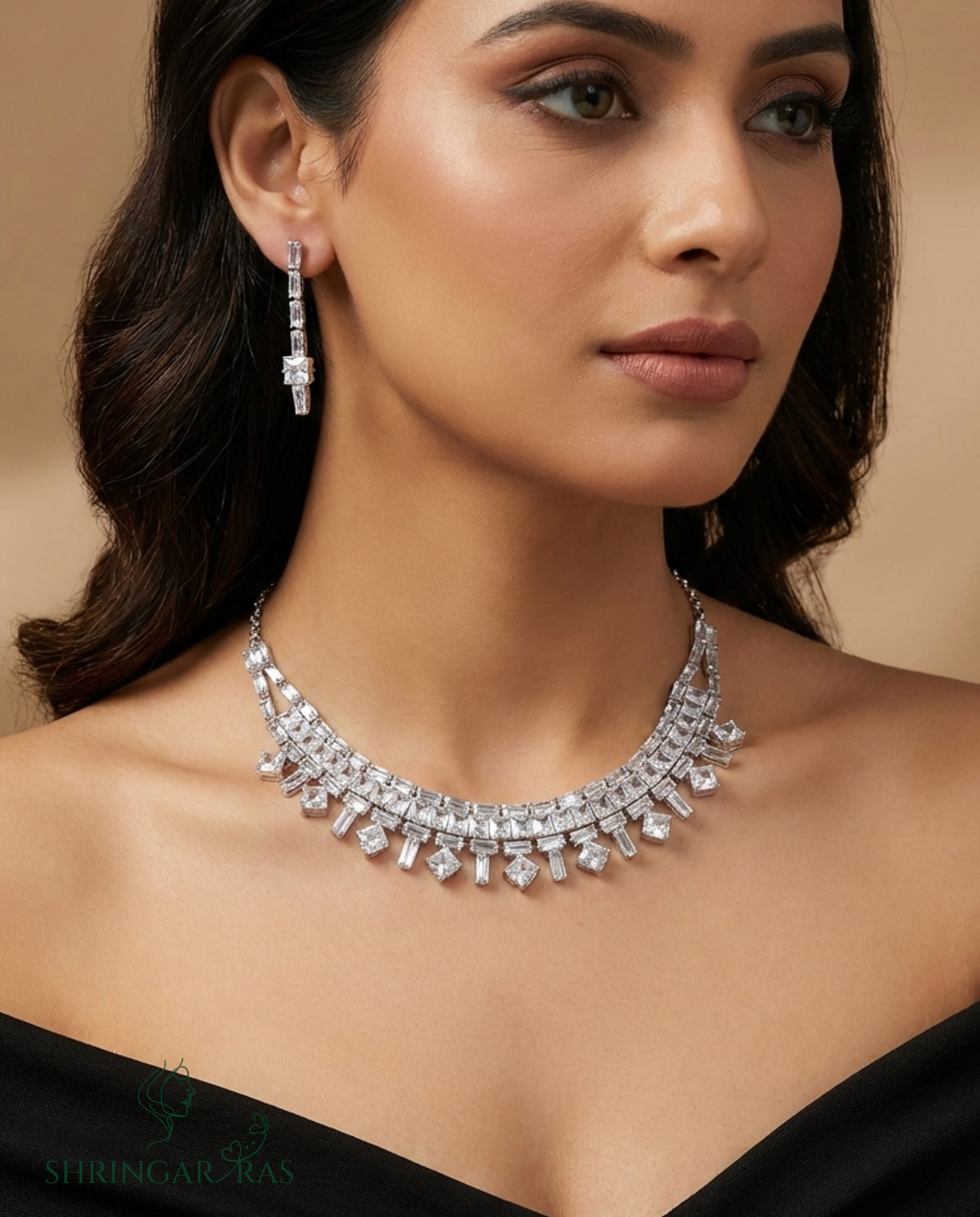 Sparkle Queen Rhodium Plated Necklace Set