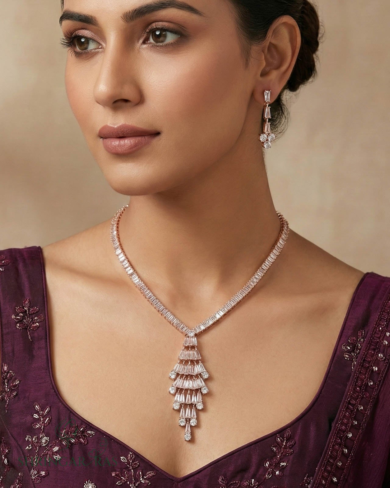 Elegant Cascade Rose Gold Necklace Set
